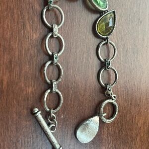 Silver Chain Bracelet with Green and Yellow Gemstones
